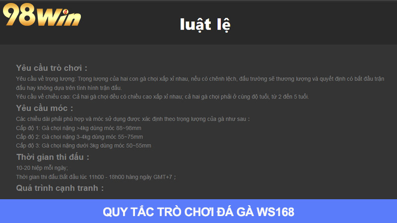 Luật chơi đá gà Ws168